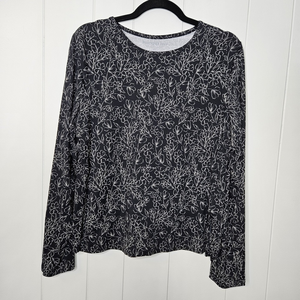 Hang Ten Black And White Floral XL Women's Long Sleeved With Zipper Side